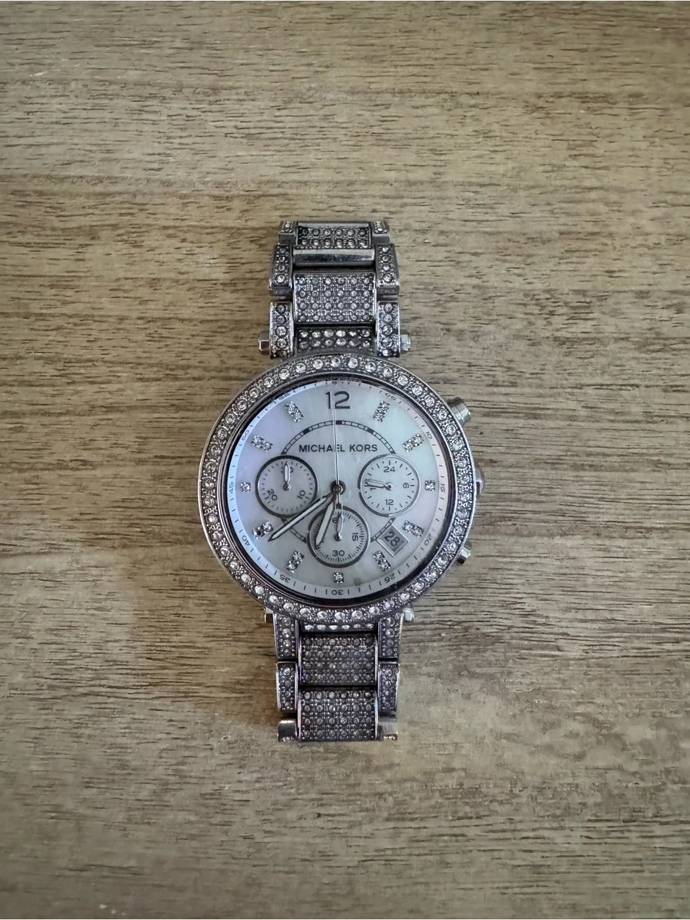 Michael Kors Silver Crystal-Embellished Women's Bracelet Watch